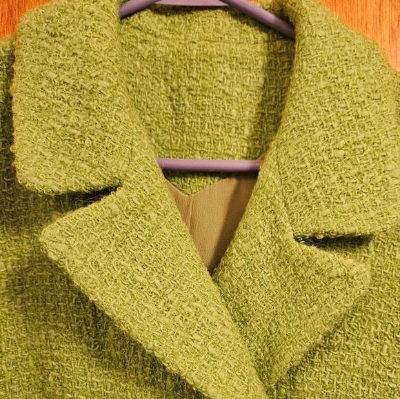 Vintage Miller Schulman Green Double-Breasted Spring Wool Coat, Med, 3/4 Sleeve - Picture 13 of 16